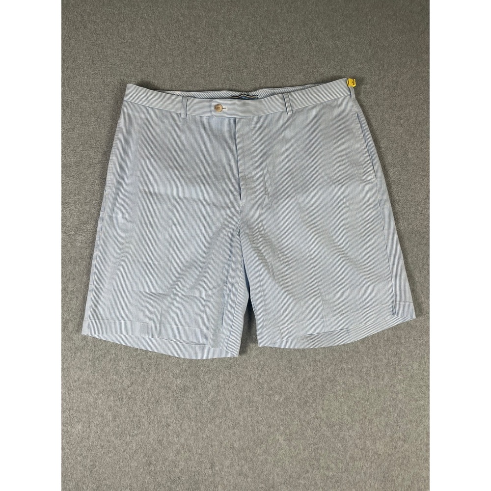 Peter Millar Mens Seersucker Striped Shorts Blue White Cotton Stretch Size 38